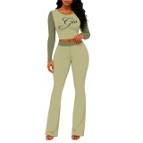 Women Casual Color Block Printed Long Sleeve Top and Pant Two Piece Set
