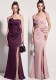 Women Pleated Floral Applique Strapless Slit Mermaid Formal Party Evening Dress