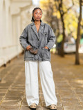 Women Casual Multi Pocket Denim Blazer Coat