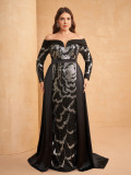 Plus Size Women's Long Sleeve Sequin Formal Party Mermaid Evening Dress