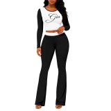 Women Casual Color Block Printed Long Sleeve Top and Pant Two Piece Set