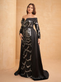 Plus Size Women's Long Sleeve Sequin Formal Party Mermaid Evening Dress