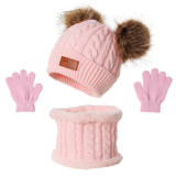Autumn Winter Kids Hat Scarf Glove Three-Piece Set