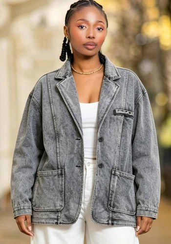 Women Casual Multi Pocket Denim Blazer Coat
