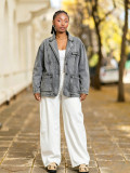 Women Casual Multi Pocket Denim Blazer Coat