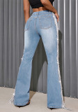 Women Fringed Stretchy Bell Bottom Denim Pants