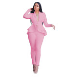 Women Casual Ruffled Blazer and Pant Two Piece Set