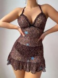 Women Halloween Sexy Home Printed Strap Nightgown Two Piece Set