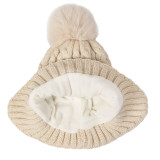 Autumn Winter Single Pom Pom Hat Scarf Glove Three-Piece Set