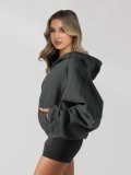 Women's Autumn Winter Long Sleeve Casual Solid Hoodie Jacket