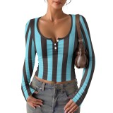 Women Printed Button V Neck Short Sleeve Top