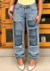 Women Tiered Ripped Patch Denim Pants