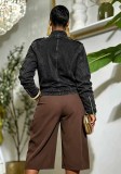 Women Knot Button Washed Denim Coat