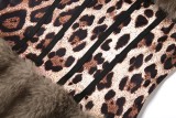 Fall Winter Women’s Faux Fur Patchwork Strapless Leopard Print Dress