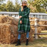 Women Fall Winter Patchwork Color Block Plaid Coat