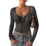 Women Printed Button V Neck Short Sleeve Top