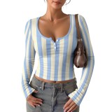 Women Printed Button V Neck Short Sleeve Top
