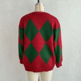 Women's Argyle Jacquard Knit Round Neck Christmas Sweater