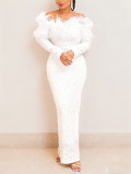 Women's Elegant Beaded Feather Dress