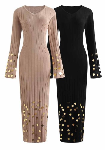 Women Sequin Fall Sweetheart Neck Long Sleeve Maxi Bodycon Dress