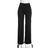 Fall Women’s Sexy Deep V Neck Cowl Neck Lace-Up Long Sleeve Top and Pants Set