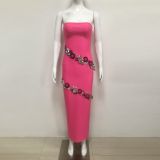 Women's Spring Summer Strapless Floral Bandage Maxi Dress