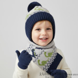 Kids Dinosaur Hat Scarf Ski Hat Winter Hat Three-Piece Set