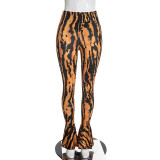 Women’s Printed Lace-Up Open Waist Long Sleeve Top Bell Bottom Pants Set