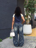 Women Deconstructed Plaid Jacquard Denim Pants
