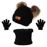 Autumn Winter Kids Hat Scarf Glove Three-Piece Set