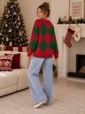 Women's Argyle Jacquard Knit Round Neck Christmas Sweater