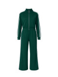 Women’s Streetwear Striped Long Sleeve Zip-Up Jacket and Wide Leg Pants Two-Piece Tracksuit