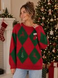 Women's Argyle Jacquard Knit Round Neck Christmas Sweater