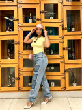 Women Tiered Ripped Patch Denim Pants