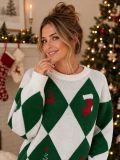 Women's Argyle Jacquard Knit Round Neck Christmas Sweater