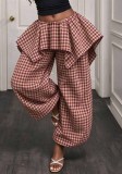 Women Casual Irregular Plaid Wide Leg Long Pants