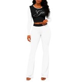 Women Casual Color Block Printed Long Sleeve Top and Pant Two Piece Set