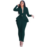Women Casual Ruffled Blazer and Pant Two Piece Set