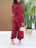 Women Casual Turndown Collar Top and Wide Leg Pant Two Piece Set