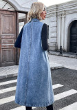 Women Turndown Collar Sleeveless Denim Vest