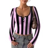 Women Printed Button V Neck Short Sleeve Top