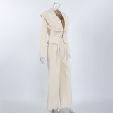 Women's Autumn Turndown Collar Blazer and Wide Leg Pant Two Piece Set