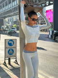 Women's Spring Summer Off Shoulder Letter Print Zipper Color Block Top and Long Pant Two Piece Set