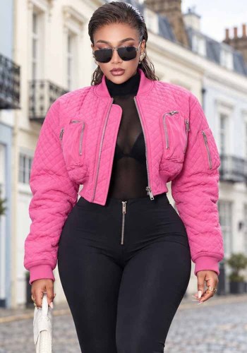 Women Fall Winter Zip Pocket Baseball Jacket