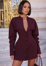 Women Spring Solid Casual Ruched Long Sleeve Dress Women Spring Solid Casual Ruched Long Sleeve Dress