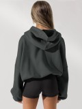 Women's Autumn Winter Long Sleeve Casual Solid Hoodie Jacket