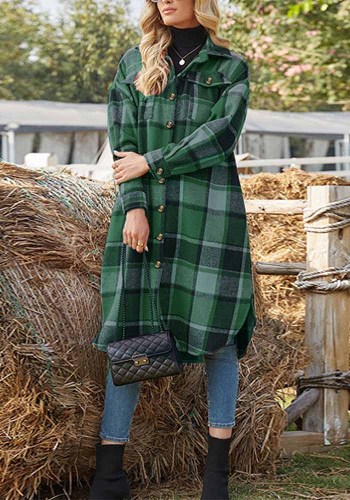 Women Fall Winter Patchwork Color Block Plaid Coat