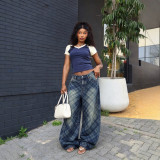 Women Deconstructed Plaid Jacquard Denim Pants
