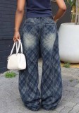 Women Deconstructed Plaid Jacquard Denim Pants