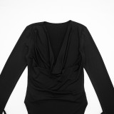 Fall Women’s Sexy Deep V Neck Cowl Neck Lace-Up Long Sleeve Top and Pants Set